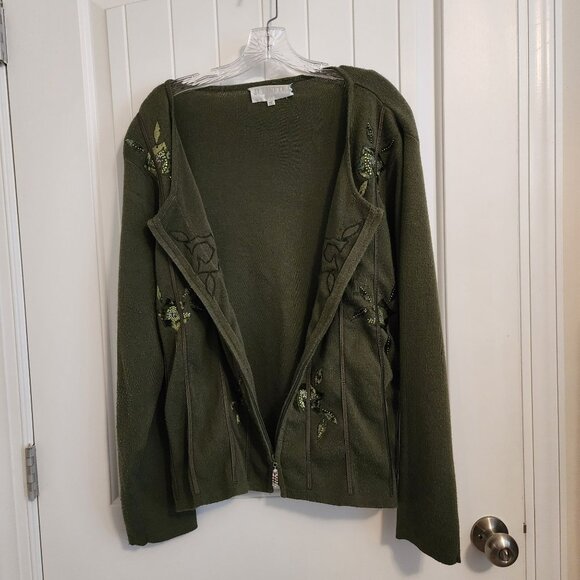 Juliette Womens Green Embroidered Zip-Up Sweater With Beaded Details XXL - Picture 8 of 12